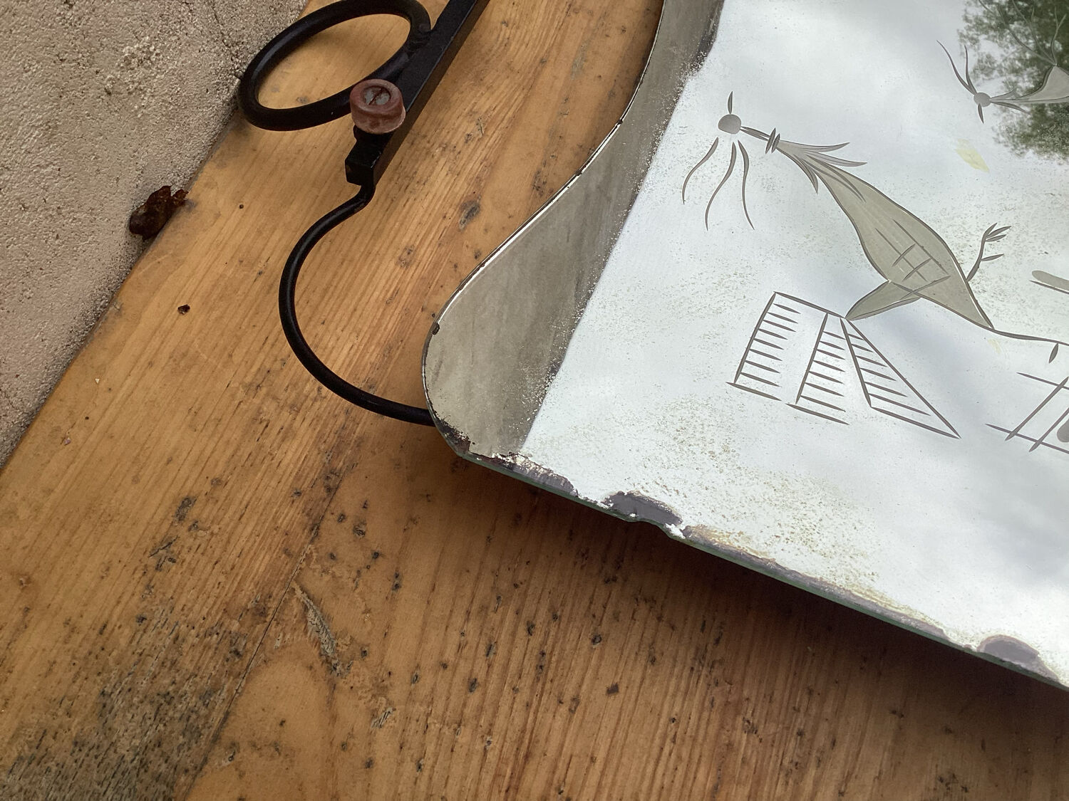 Engraved mirror tray art deco