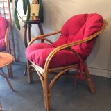 Duo of rattan armchairs with cushions