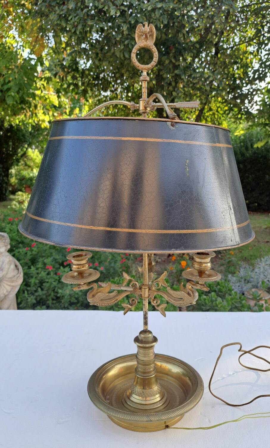 Empire style bouillotte lamp in bronze and sheet metal