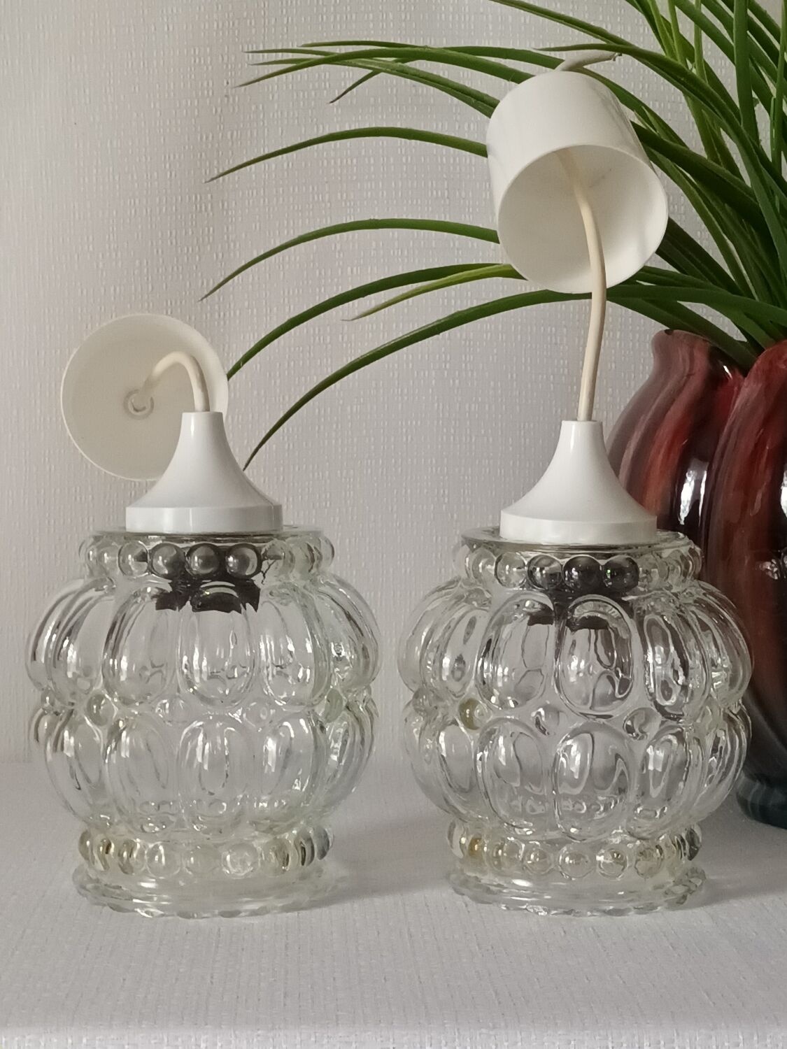 Paire de suspensions verre bulles vintage