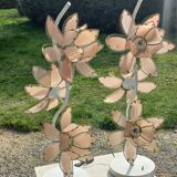 Pair of 70s floor lamps in lacquered metal flowers in glass and gilded metal