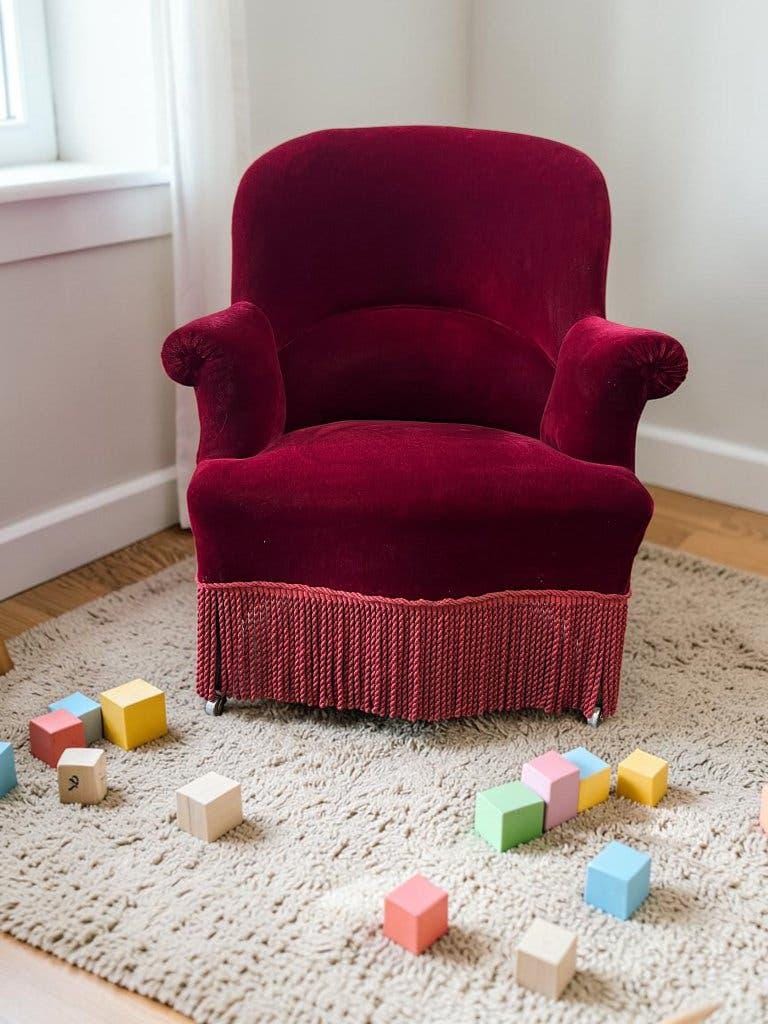 Vintage bordeaux mini armchair / children's chair with fringes