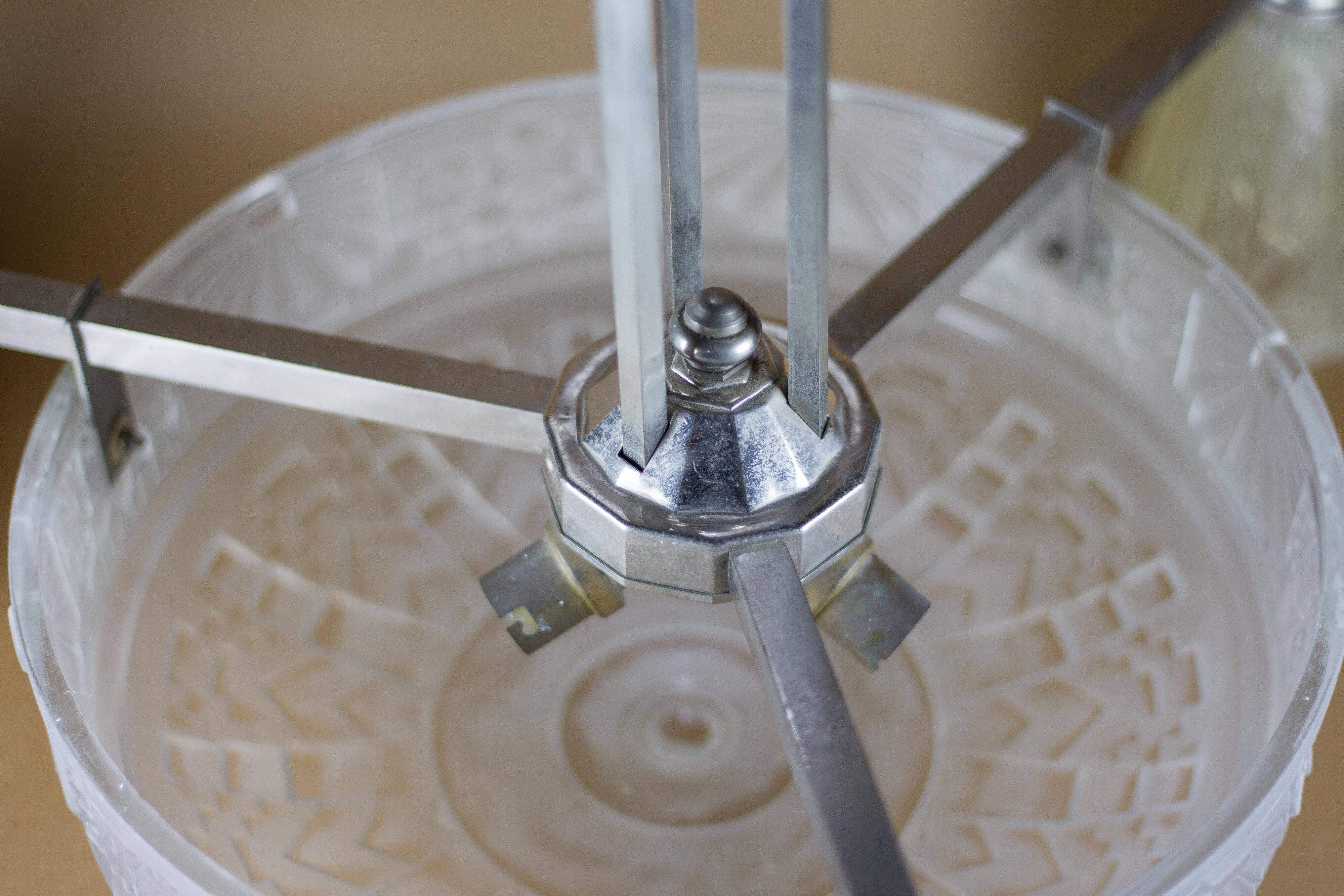 Art deco nickel plated bronze chandelier with art deco tulip glass, ceiling lamp, art deco pendant light, 30