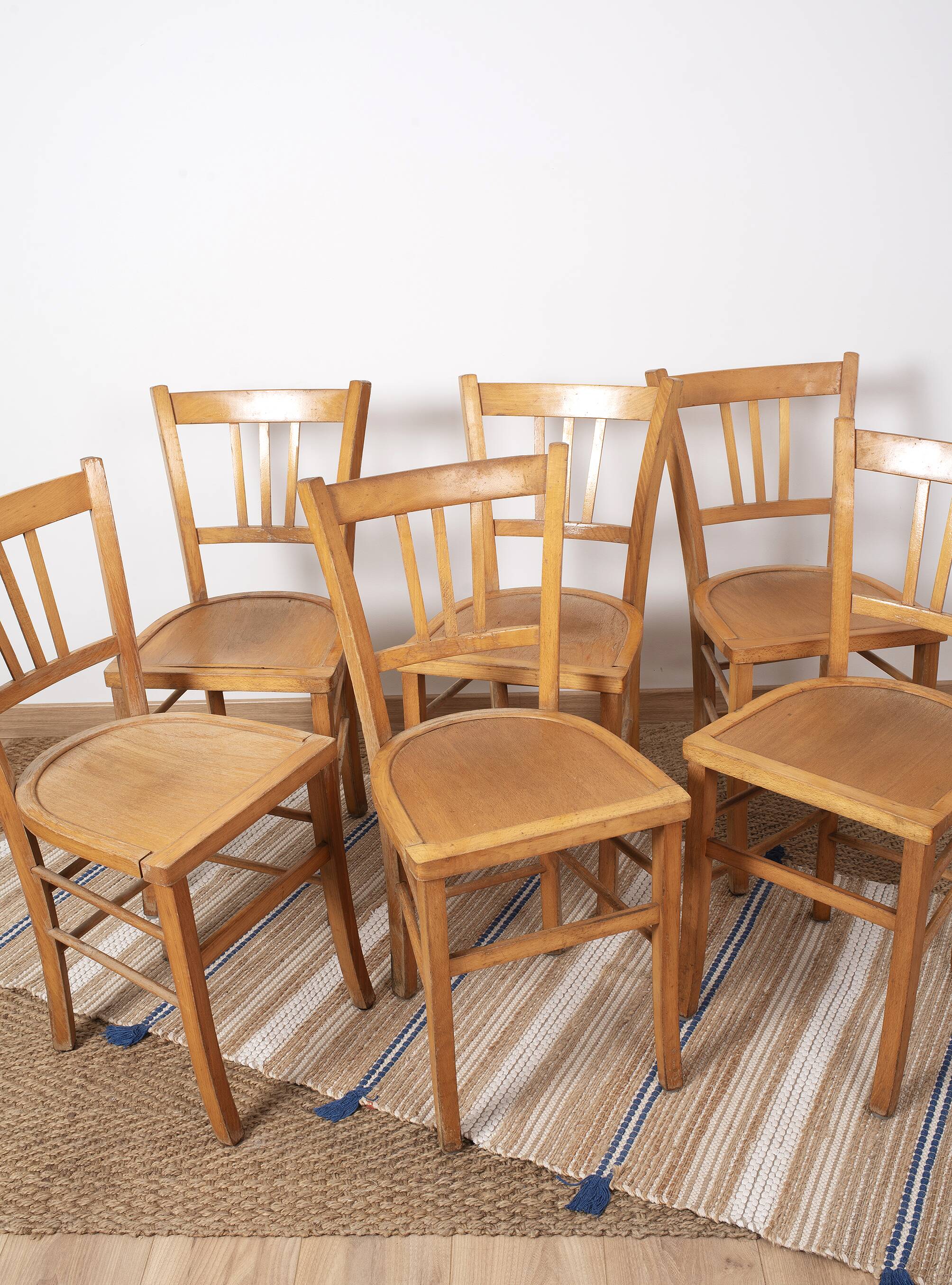6 bistro chairs, blond wood, typical Luterma brand, 1950s-60s