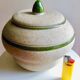 Bonbonnière or pot with ceramic art deco lid signed brisdoux