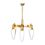 1960s brass chandelier with original glass opaline, by arlus