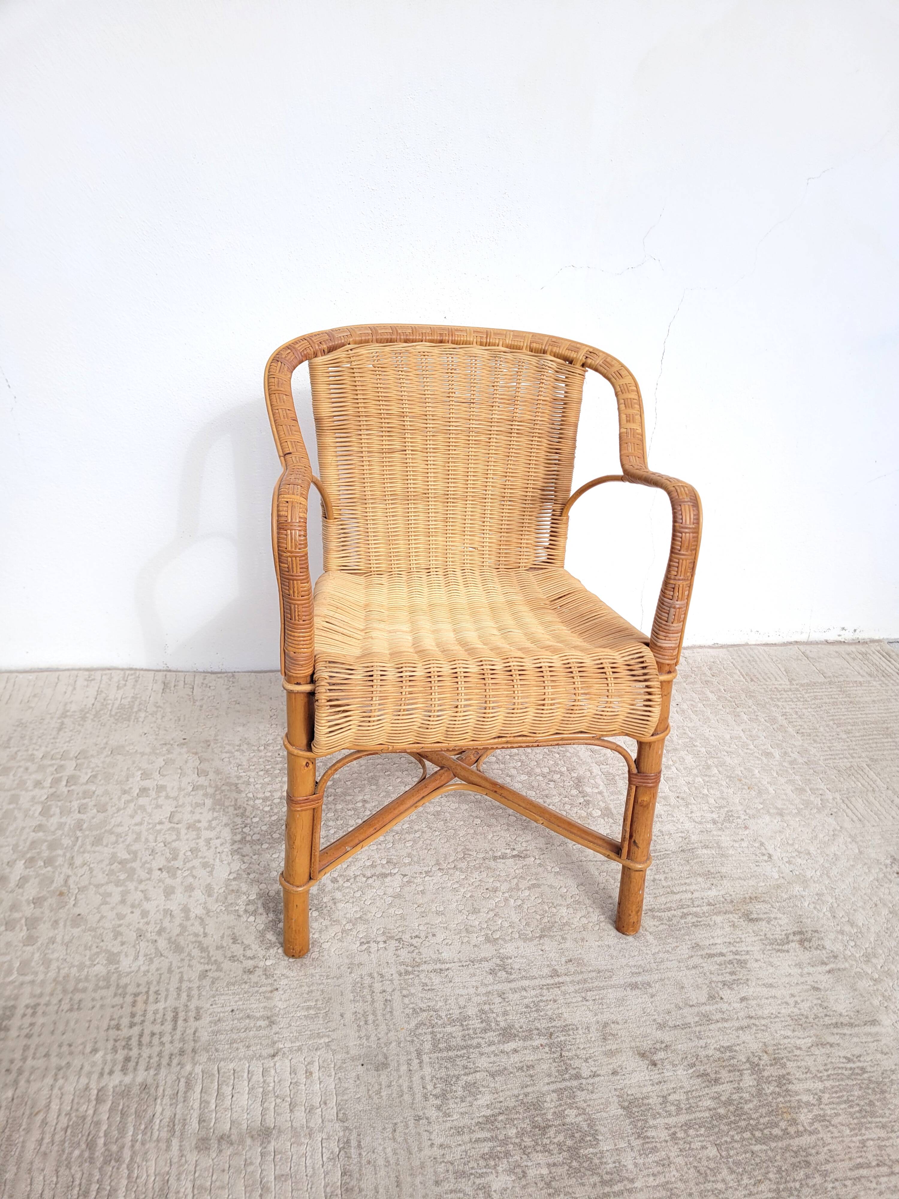 Fauteuil en rotin adulte vers 1960 osier