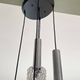 Large suspension chandelier with 5 glass lampshades and aluminium tube.