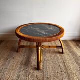 Rattan Bamboo Coffee table Marble top look