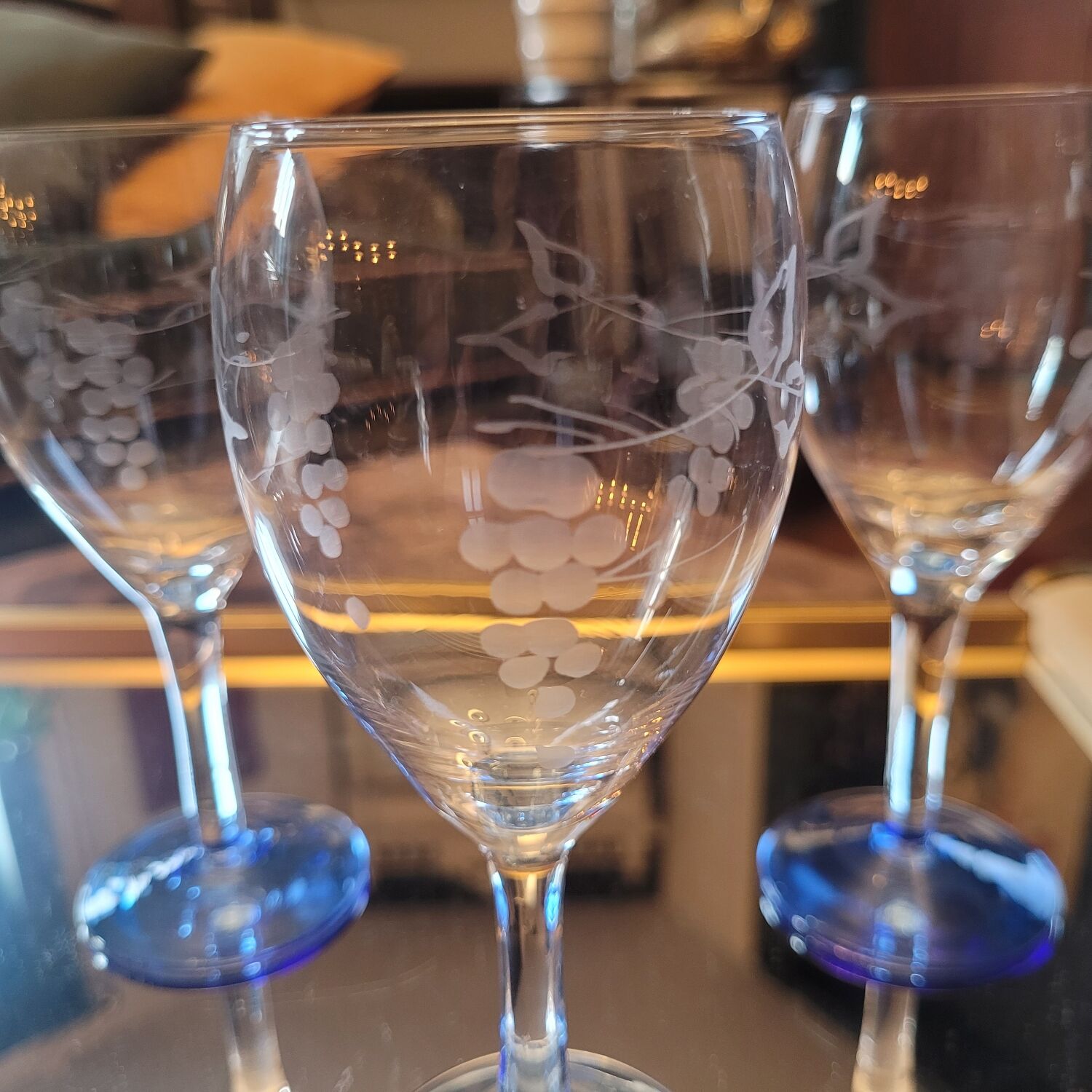 Set of 4 cut glass stemmed glasses from the 50s.