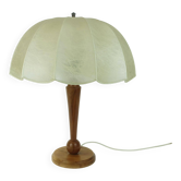 rare large mid century modern cocoon TABLE LAMP cherrywood base 1970s
