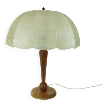 lampe de table cocon moderne du milieu du siècle rare et grande, base en bois de cerisier, années 1970