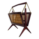 Magazine holders, italy, 1950s. walnut, canage, brass