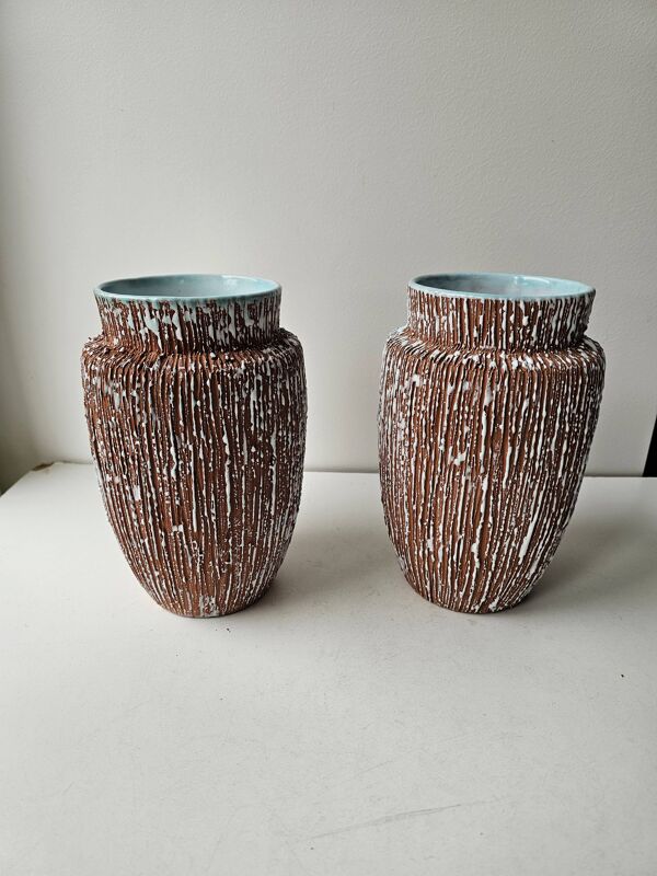 Paire de Vases en céramique années 50 Signé BFK A ART par Ernest d'Hossche