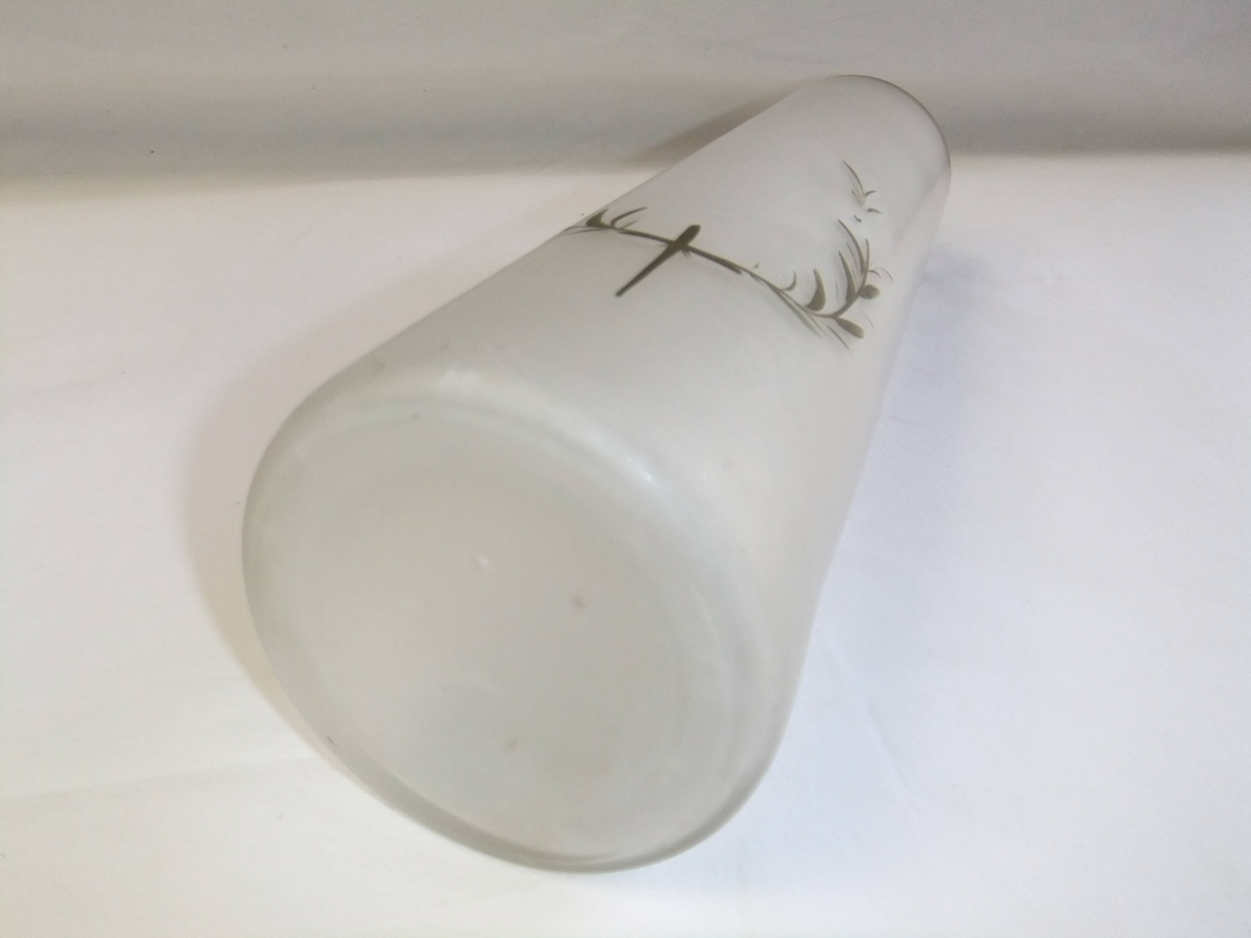 Old art nouveau vase frosted glass cylinder leaf decoration