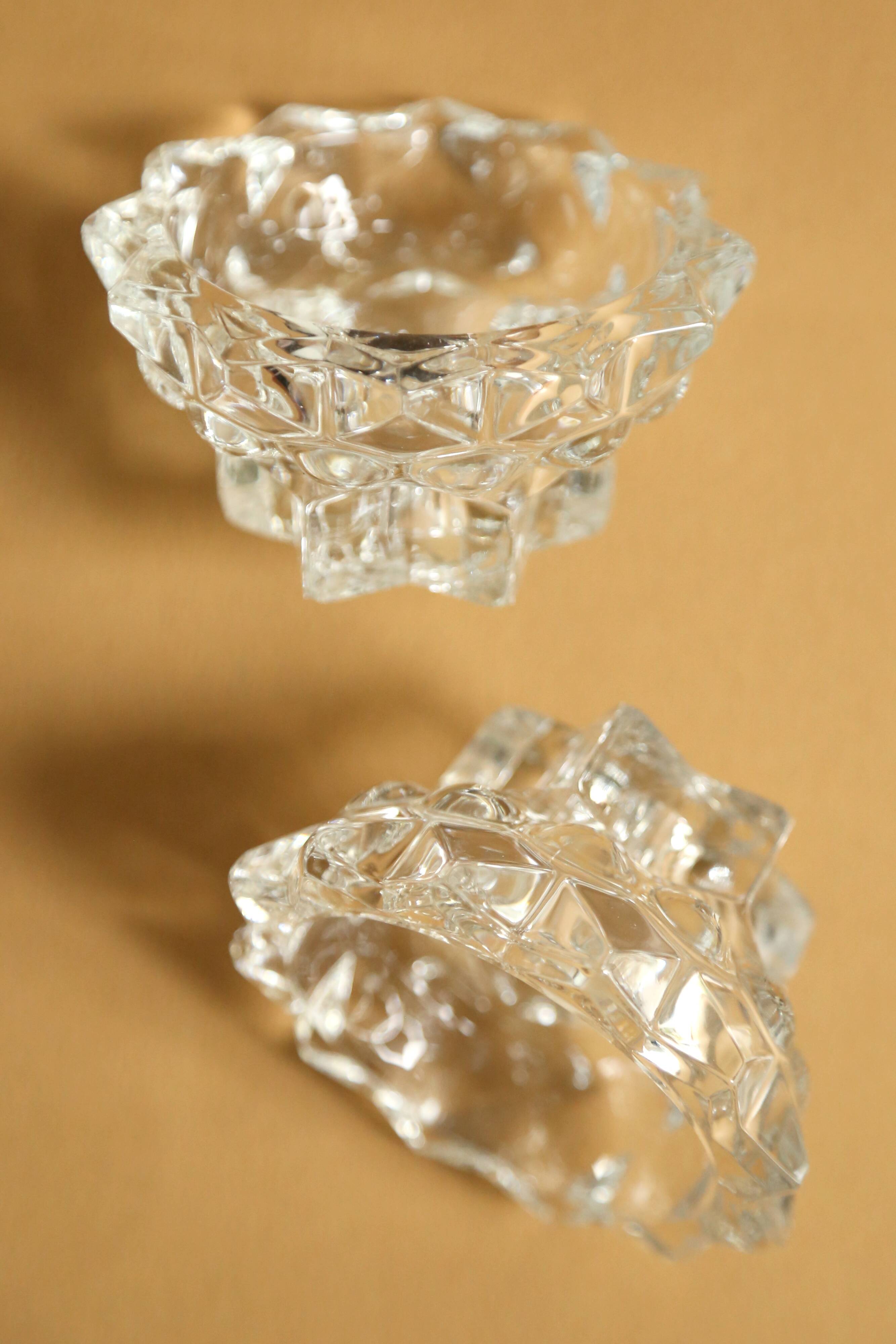 Pair of moulded glass candlesticks