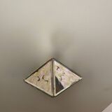Modernist square sandblasted glass ceiling light topped with a vintage Art Deco mirror pyramid