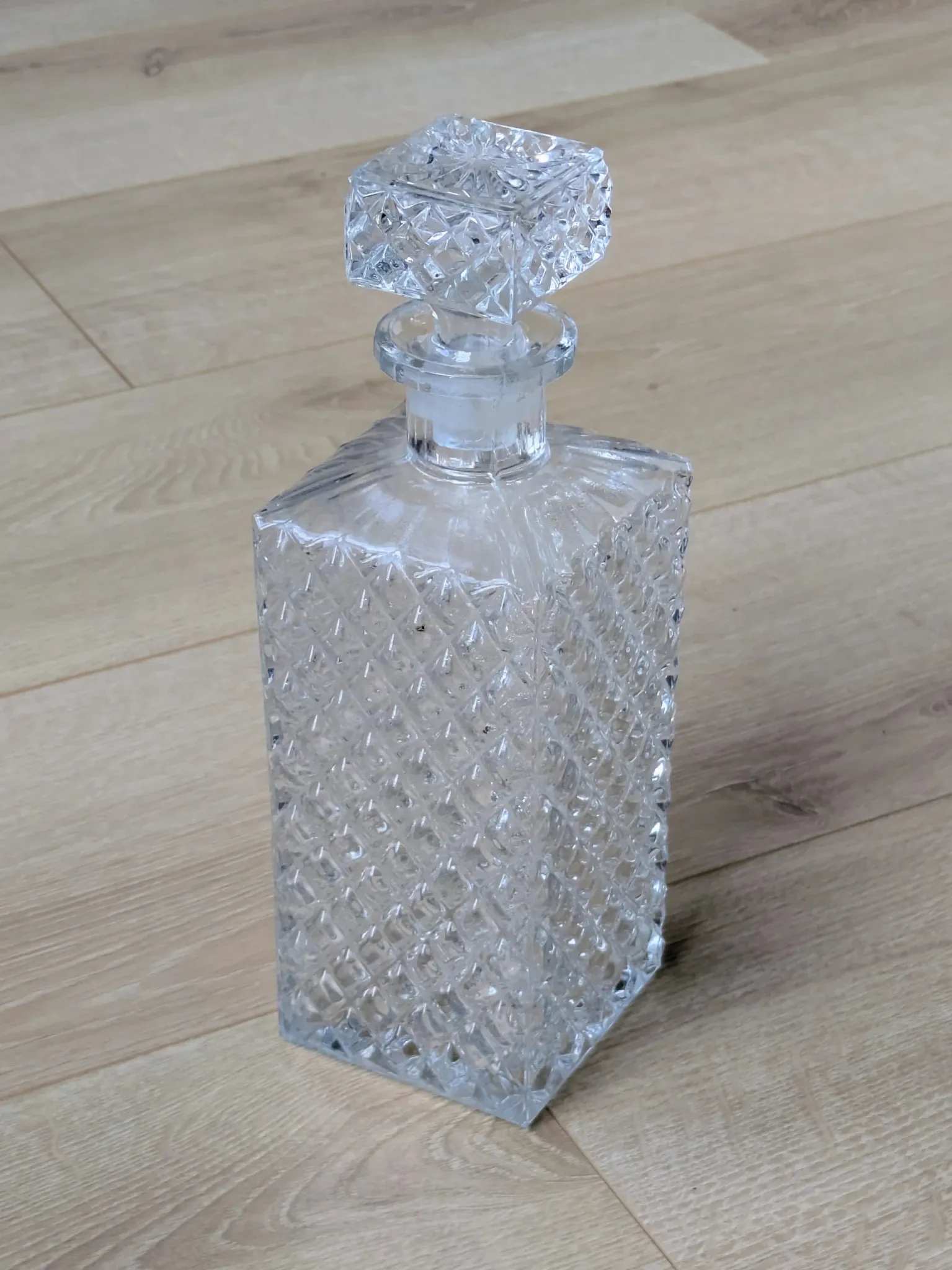 Square Whisky Carafe with Diamond Point Decoration in Moulded-Cut Glass