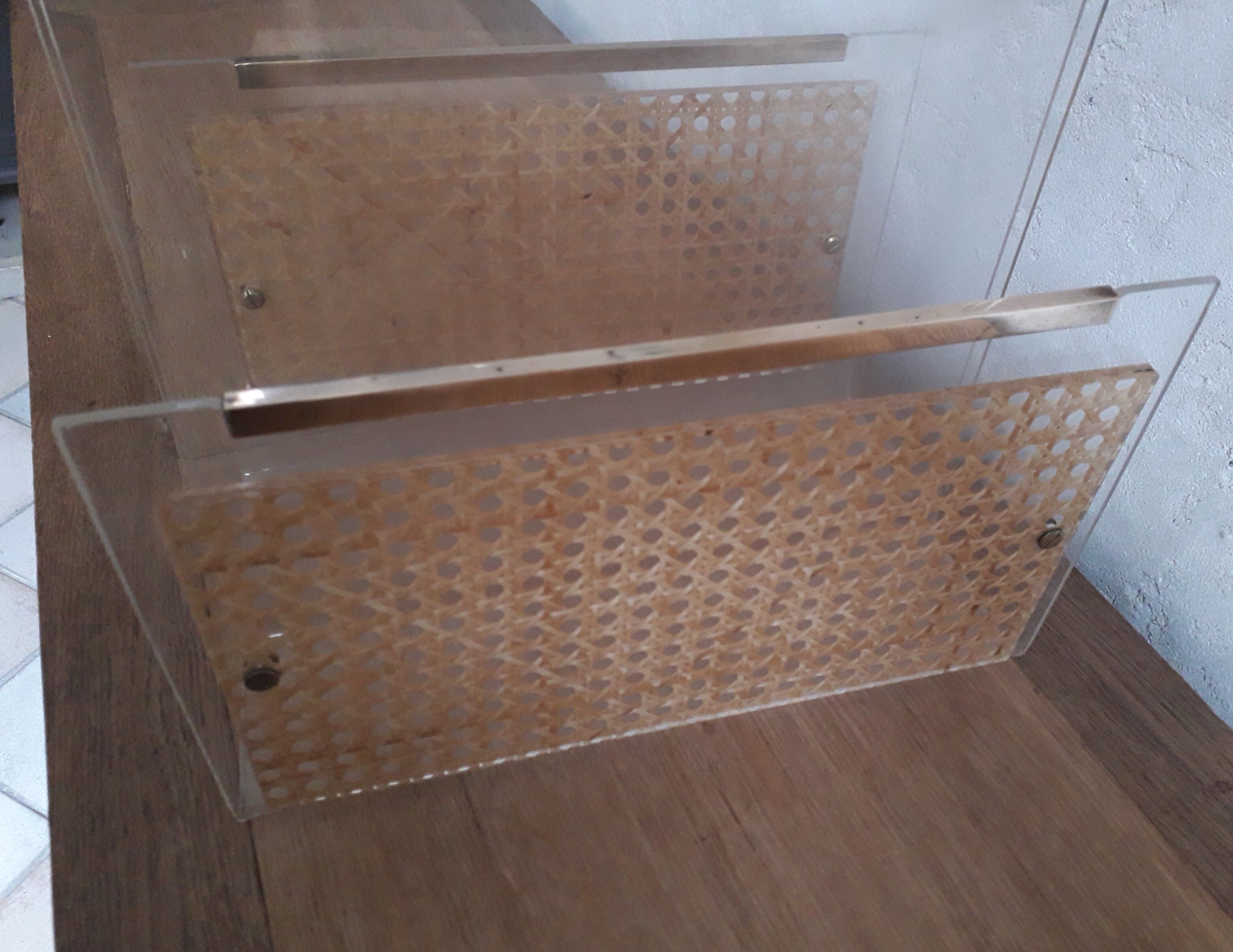 Plexiglas and cannage magazine holder