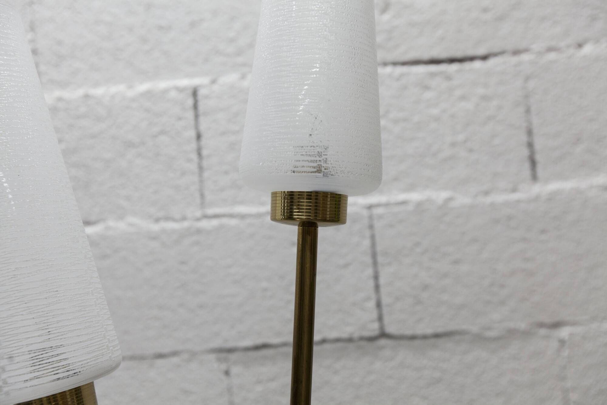 Arlus floor lamp with tripod base and 2 ribbed glass lamps 1950
