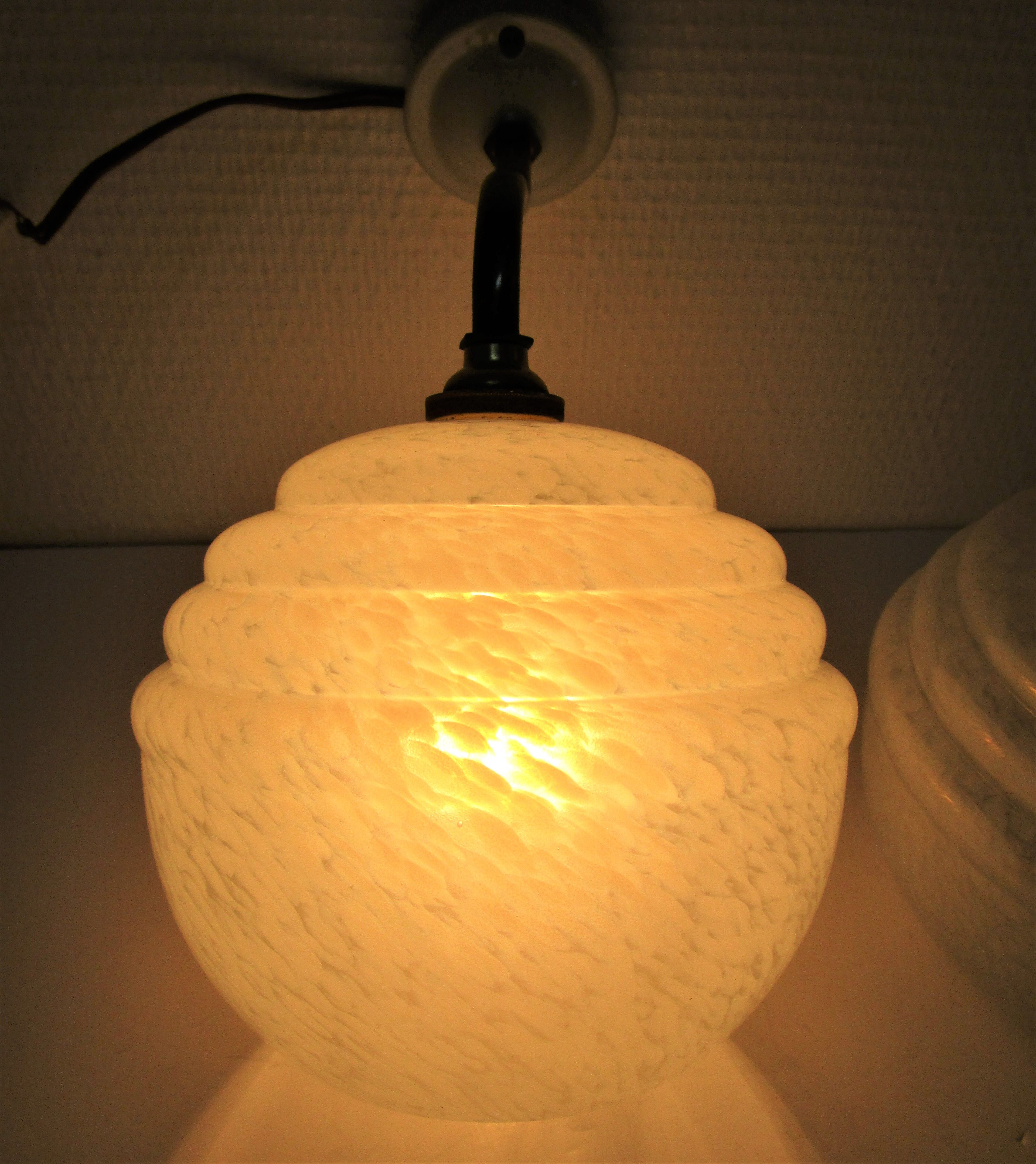 Pair of porcelain sconces brass glass of clchy white art deco