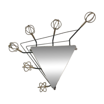 Astrobale 1960 wall mirror coat rack with 6 gold metal hooks