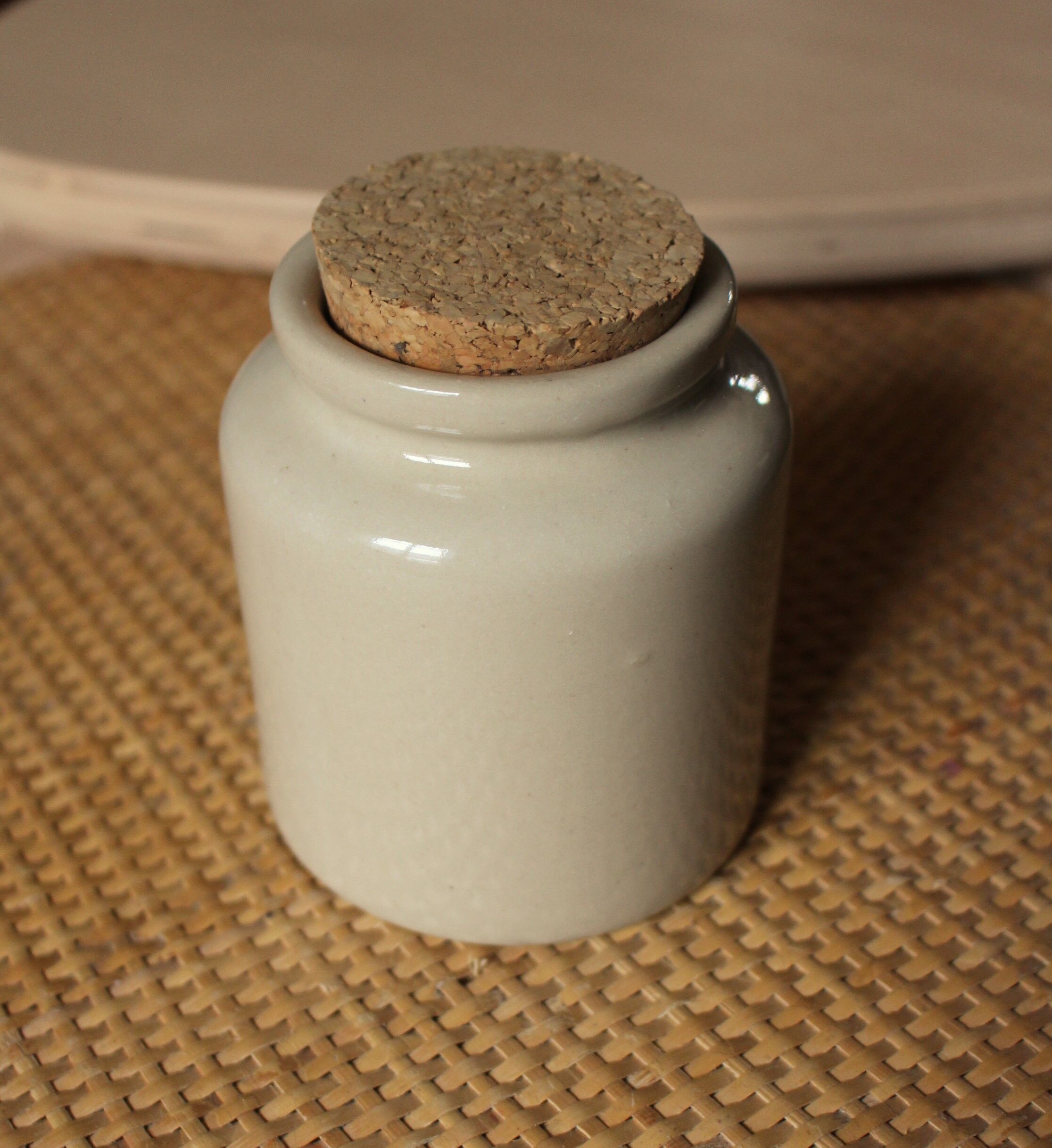 Mustard pot vintage grey glazed sandstone