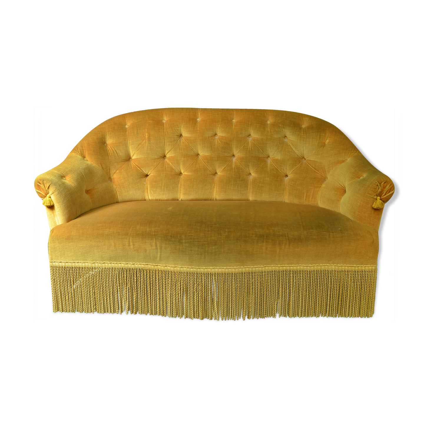 Banquett padded velvet mustard gold fringed 50s