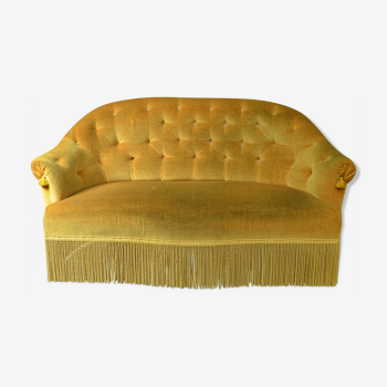 Banquett padded velvet mustard gold fringed 50s