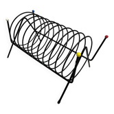 Vintage black lacquered metal magazine rack – 1950s multi-color design