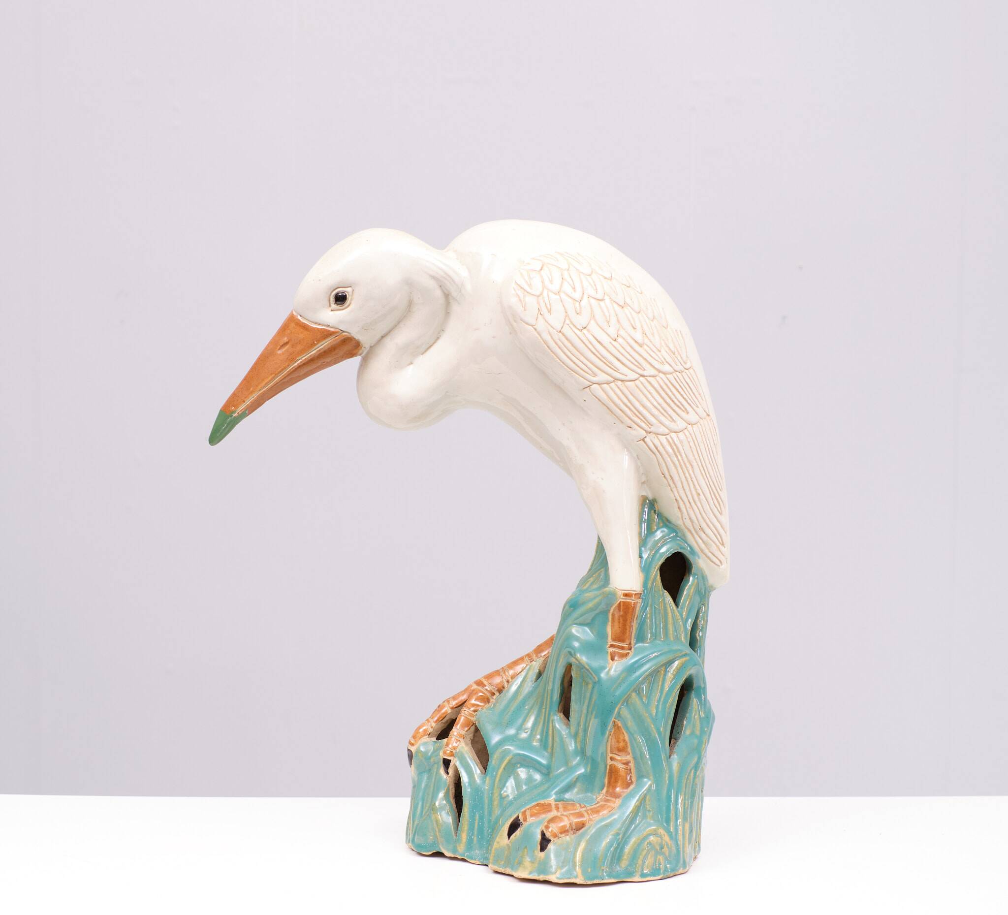 Large Vintage Ceramic Heron Bird Sculpture 1970s