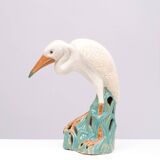 Large Vintage Ceramic Heron Bird Sculpture 1970s