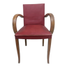 Vintage Bridge armchair in red skaï and beech wood 60s