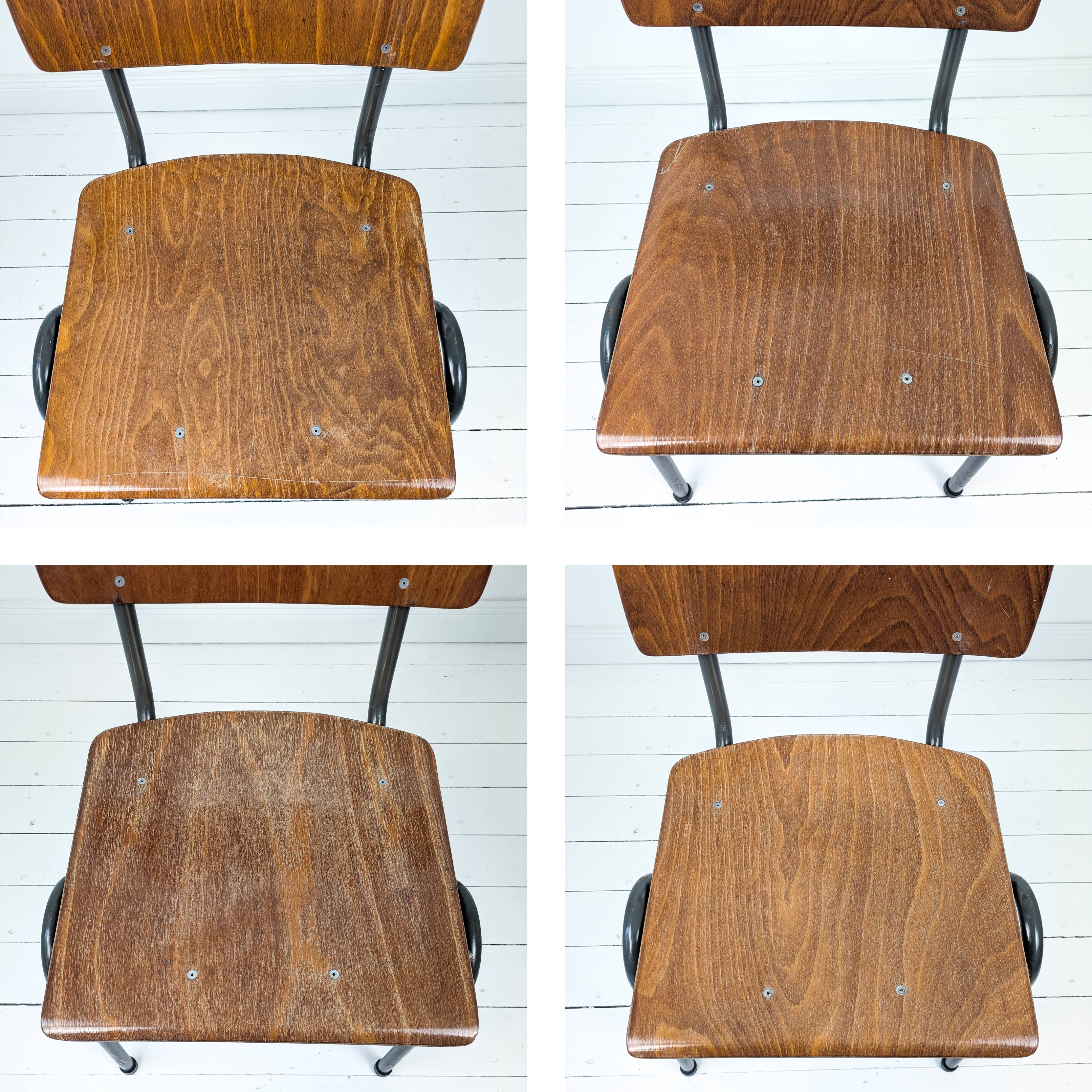 Chaise vintage Mid-Century bois et métal anthracite noir style industriel O