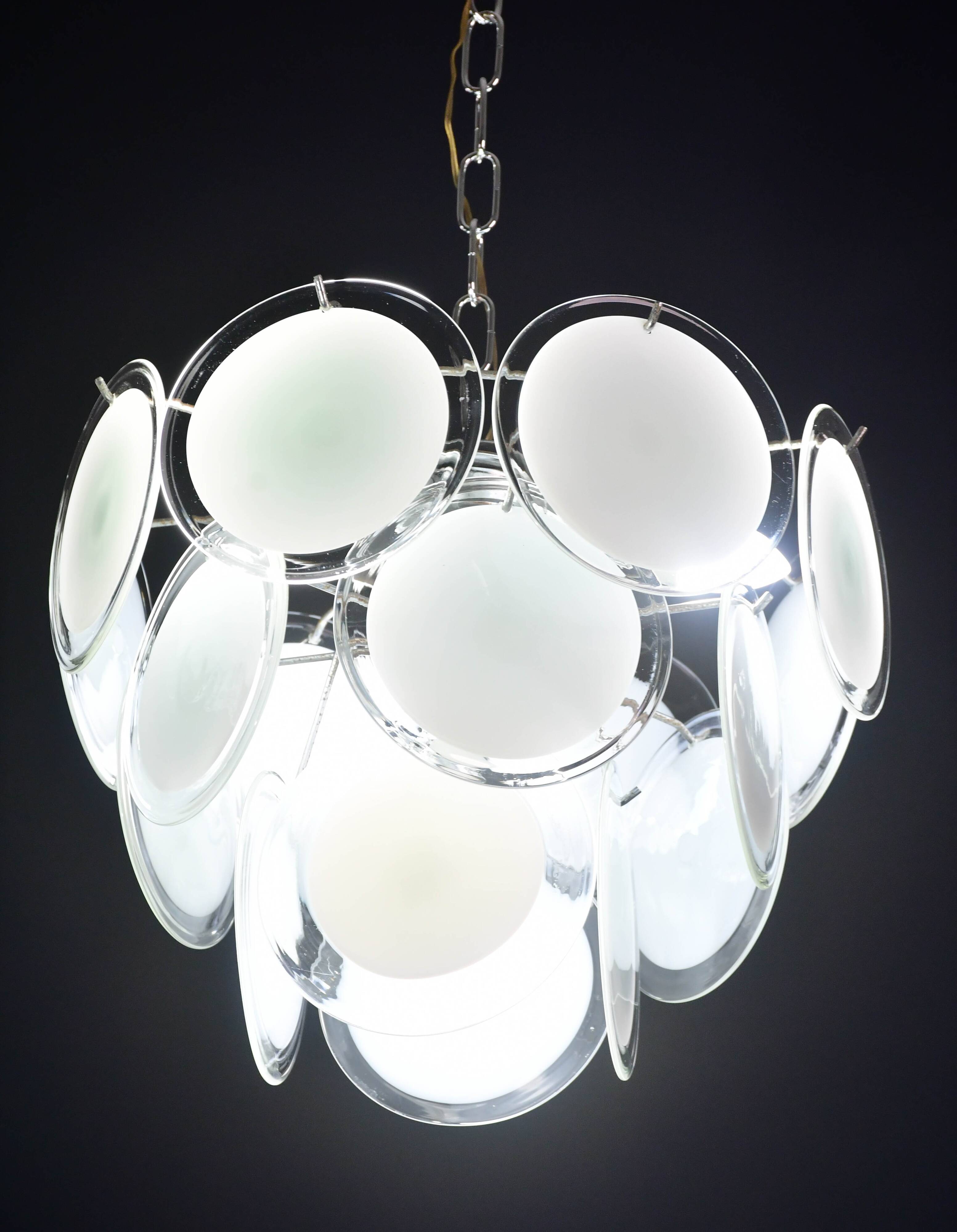Disc white Murano glass chandelier by Vistosi