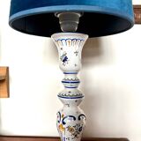 Rouen earthenware and blue velvet table lamp