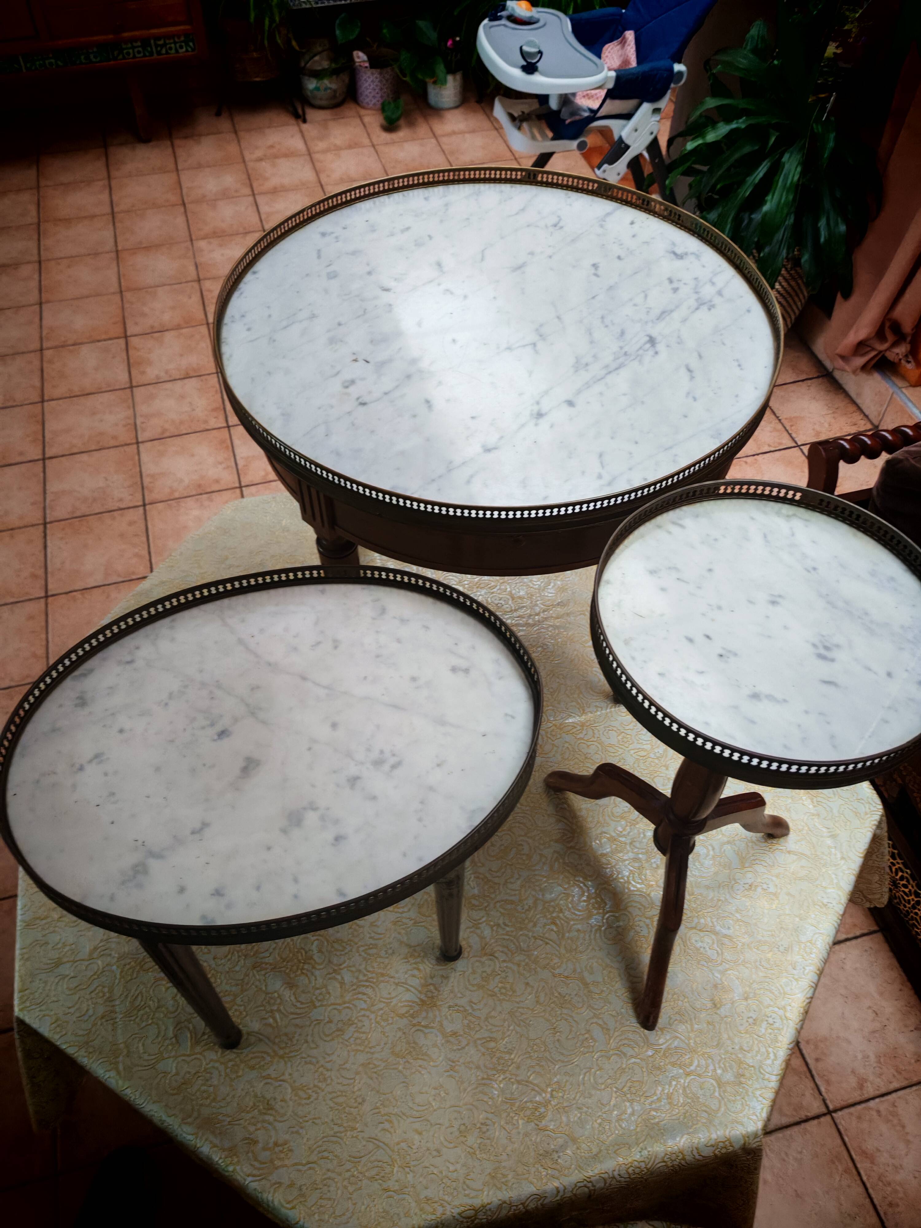 3 tripod bouillotte tables in Louis XVI style