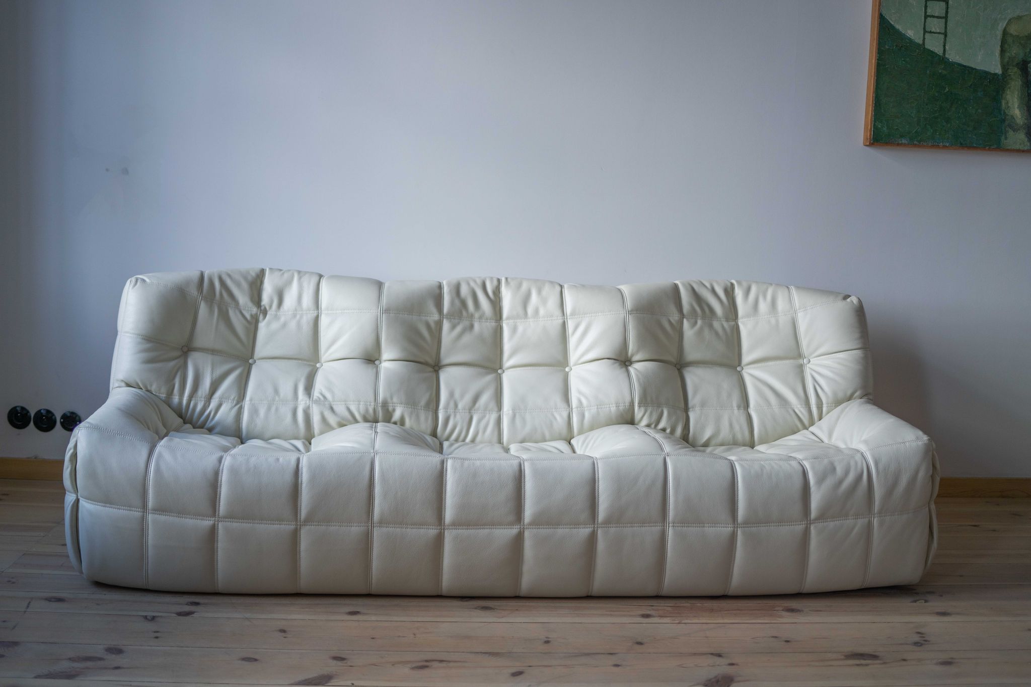 Vintage Leather Kashima Sofa in White Leather by Michel Ducaroy for Ligne Roset, 1980s