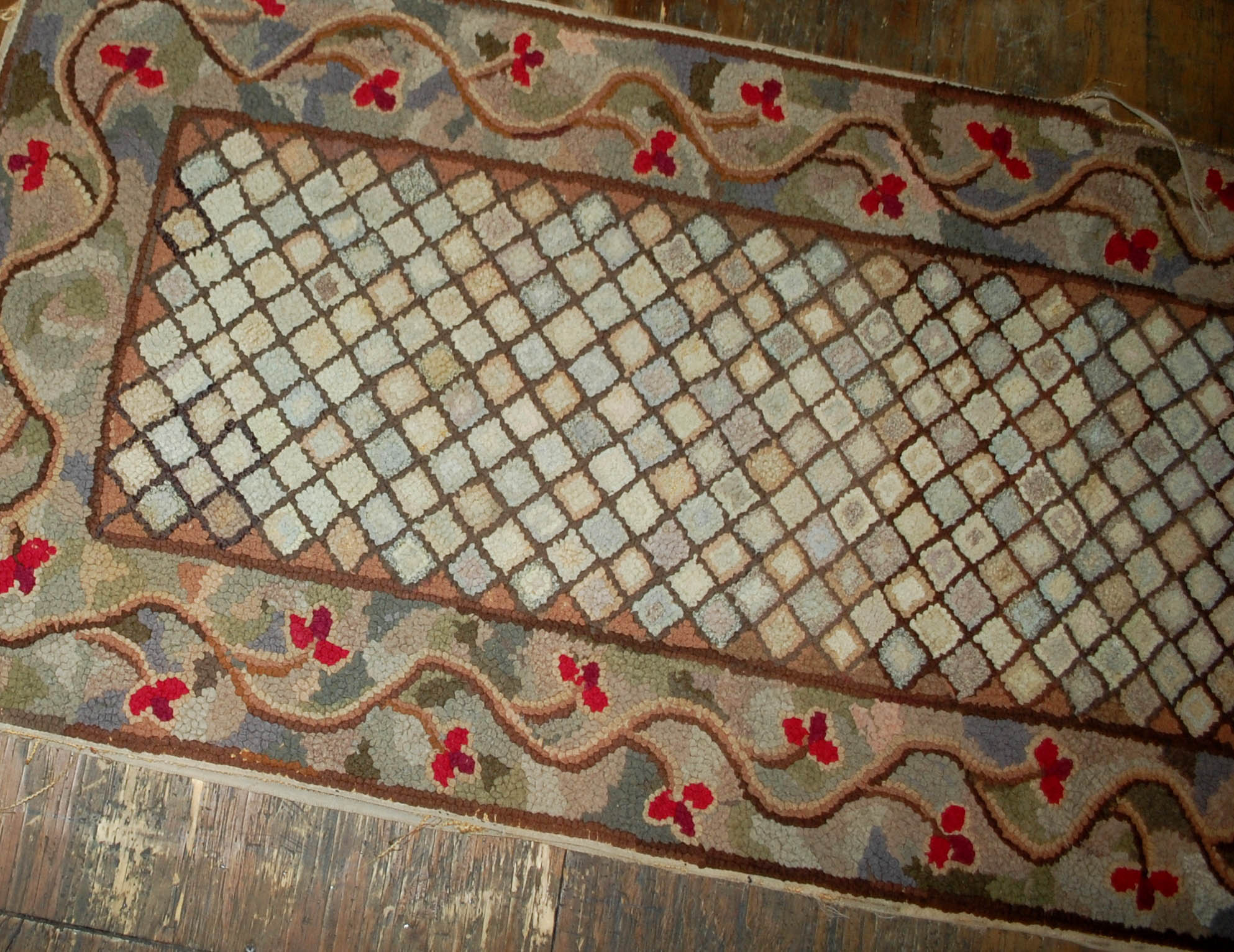 Old American Carpet Hooked handmade 88cm x 210cm 1880s, 1B509