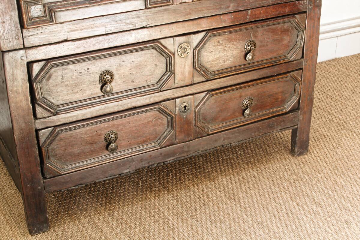 English chest of drawers; Charles II period, oak
