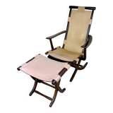 Colonial style leather armchair and ottoman