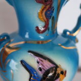 Vase ceroc monaco vintage 1960 blue and gold seahorse fish