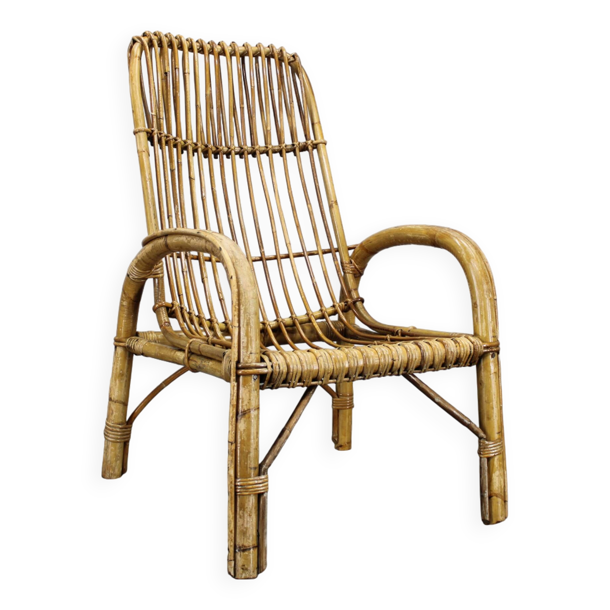 1950s “French Riviera” Rattan Armchair, Italy