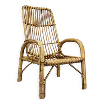 Fauteuil en rotin « French Riviera » des années 1950, Italie