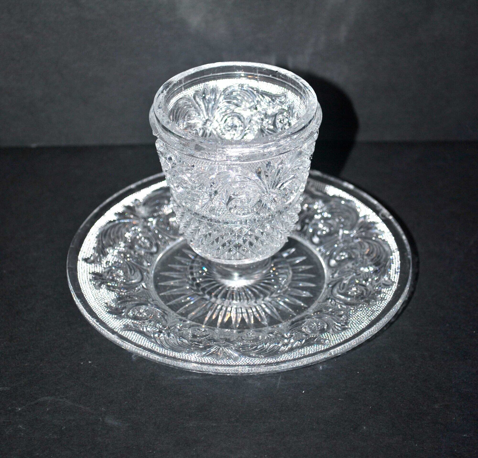 Old BACCARAT mustard maker in crystal molded with sandblasted arabesques