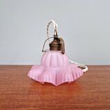 Scalloped pink satin glass pendant/lamp, 1920s-30s