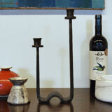 Brutalist wrought iron candle holder beaten