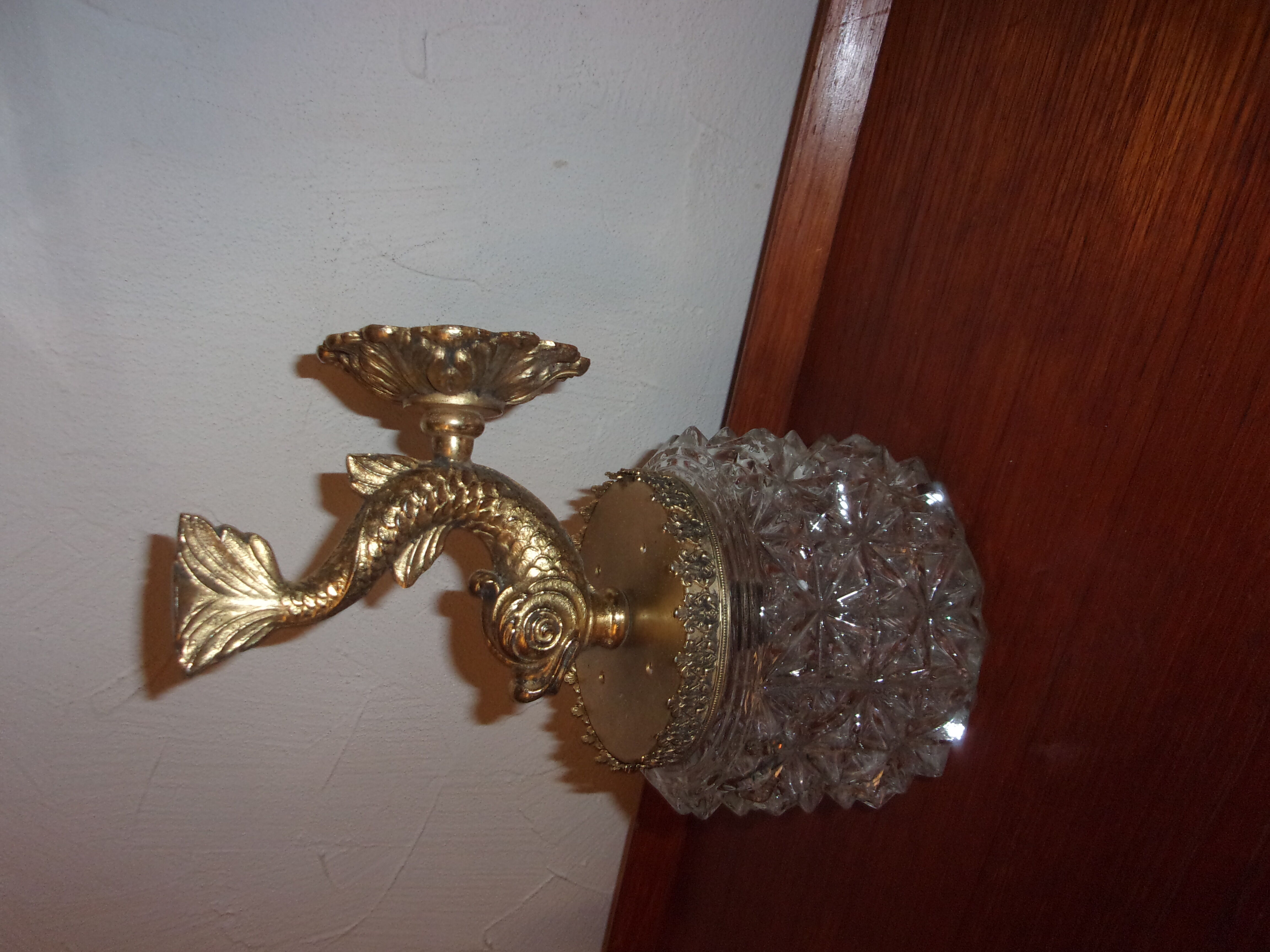 Wall lamp ingsened brass glass fish 1950/1960