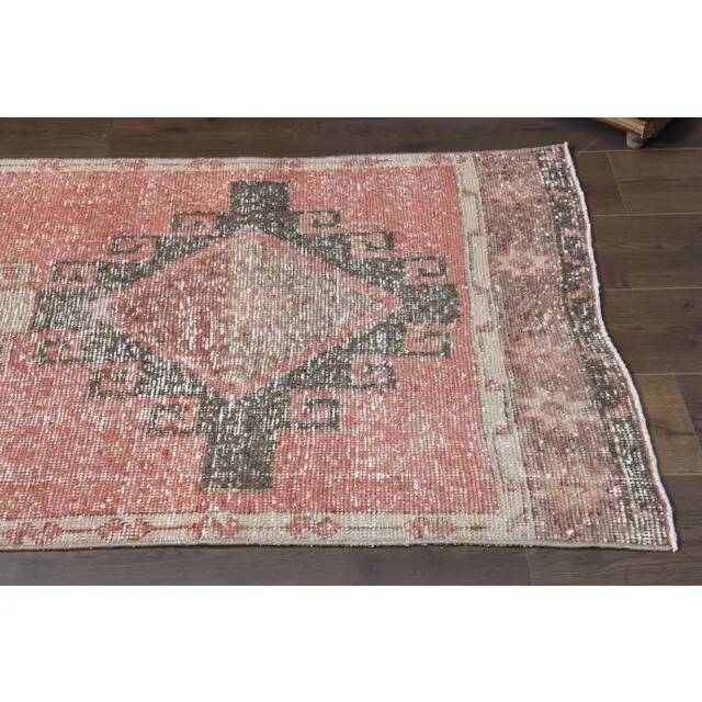 1970s vintage Turkish Oushak handmade wool cotton red area rug 89x344
