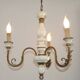 Vintage French 3-Light Chandelier White Wood & Bronzed Effect Metal